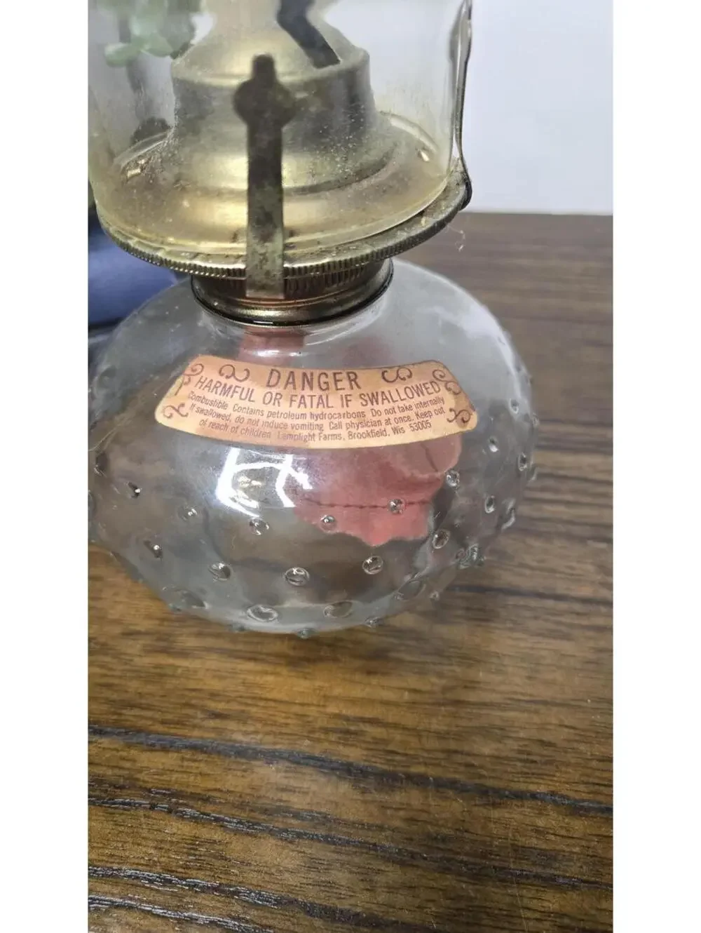 Vintage Clear Glass Uranium Hobnail Oil Lamp